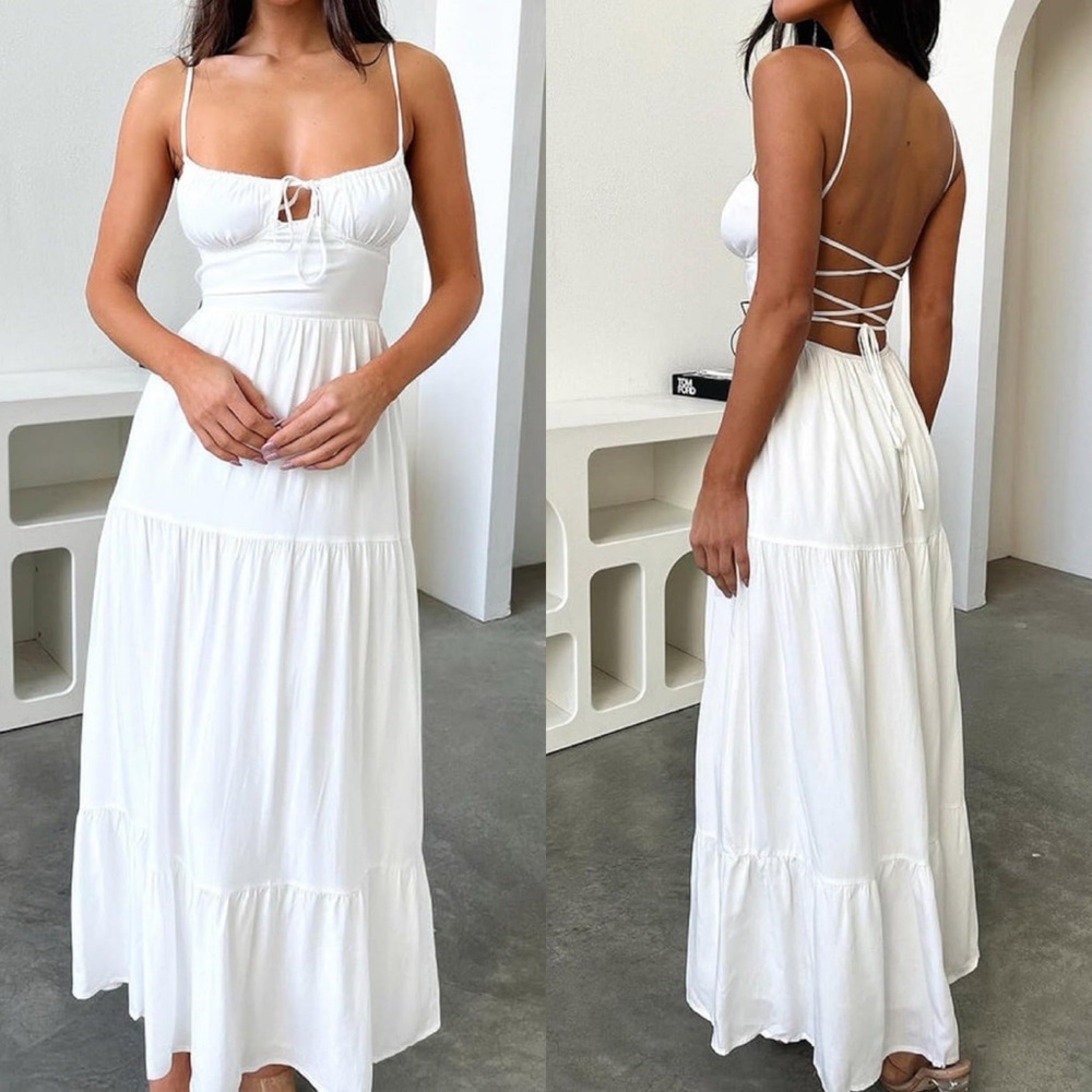 Amazon White Backless Maxi Dress